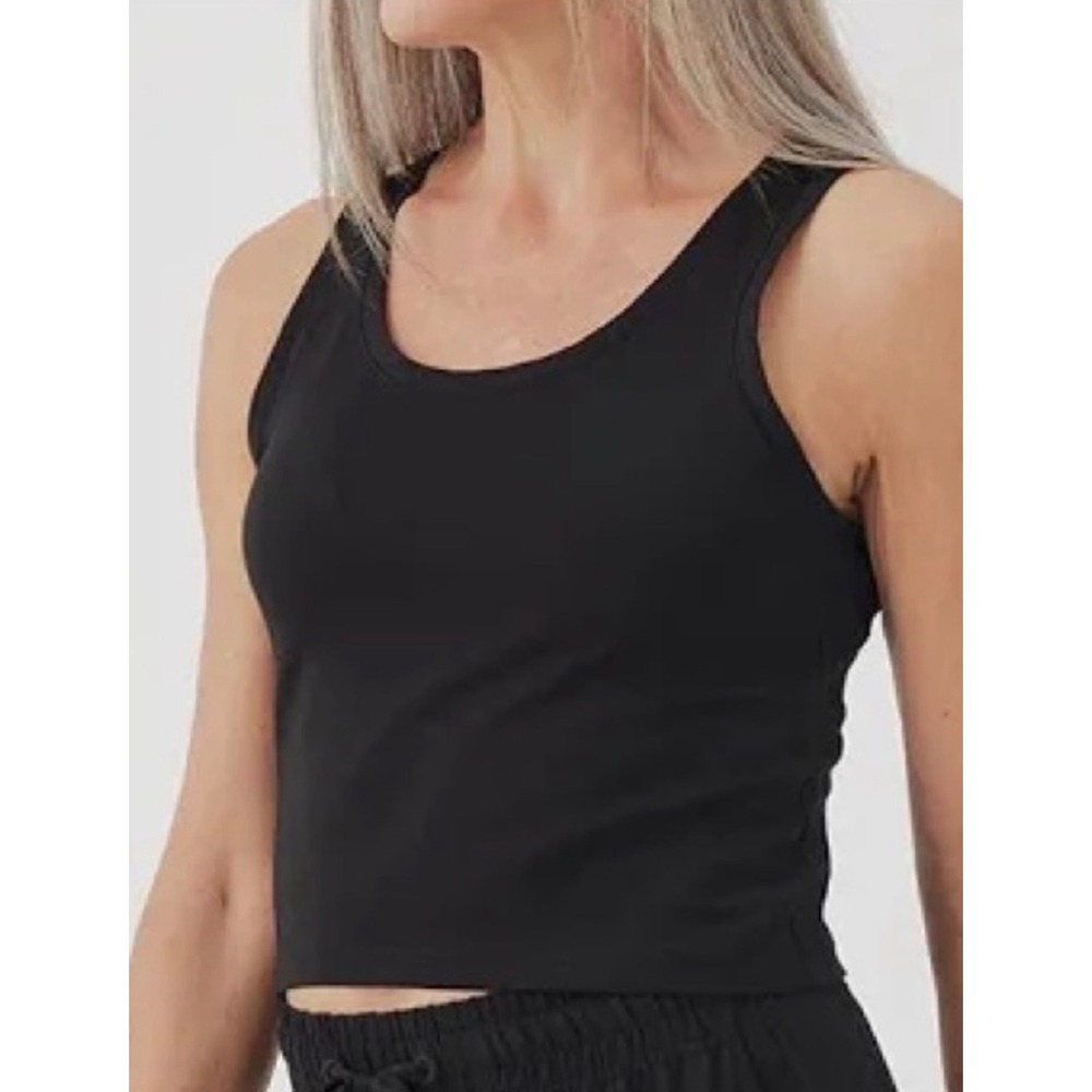 Pact Luxe Stretch Jersey Crop Tank Top Black Organic Cotton Blend Size M Casual